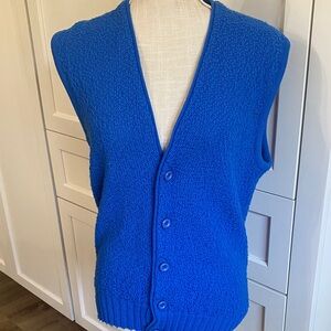 Vintage 2000 Plus Blue Button-Up Knit bright blue Vest made in England small